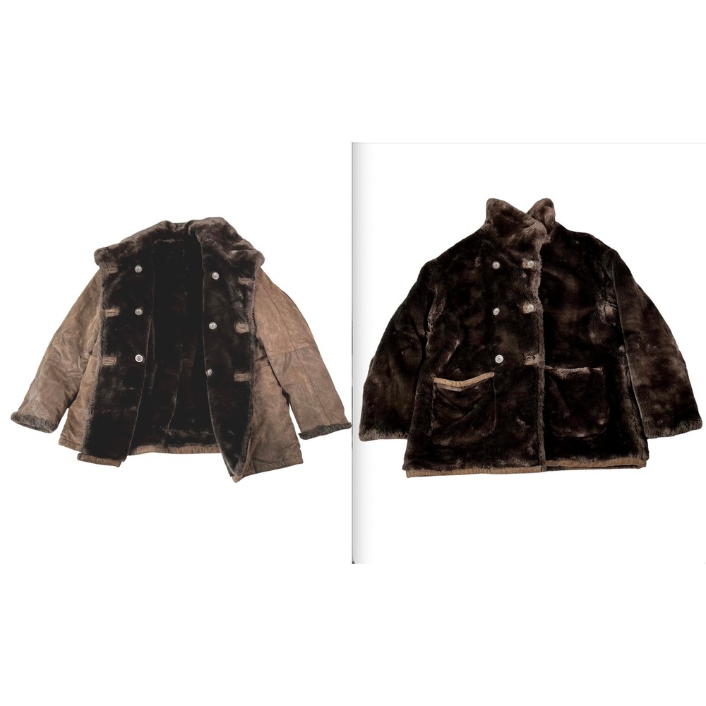 Reversible Jones New York Shearling Suede Coat Womens 18W Brown Suede & Faux Fur